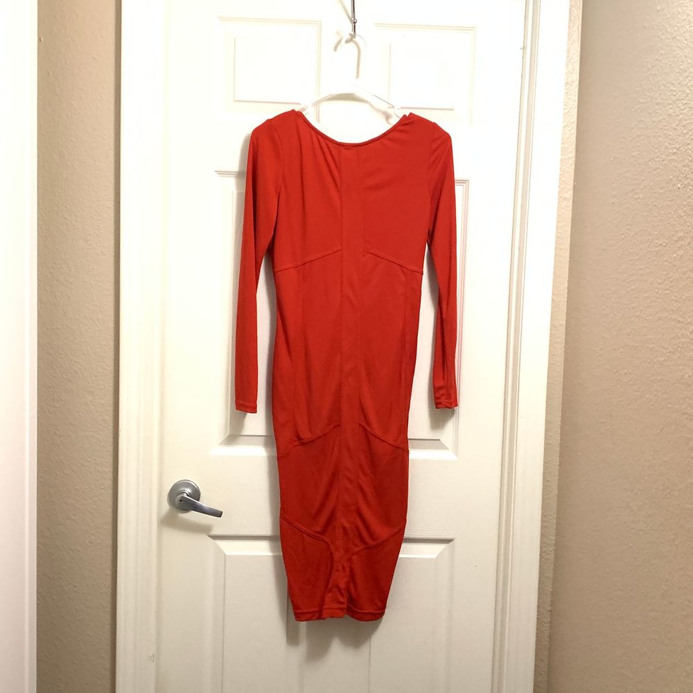 Asos red bodycon sexy midi dress LS open back